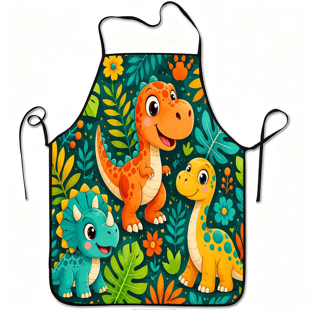 1pc Cartoon Dinosaur Jungle Print Apron, Durable And Easy to Clean, Adjustable Waistband, Polyester Material, for Kitchen Cooking, Gardening, Orchard