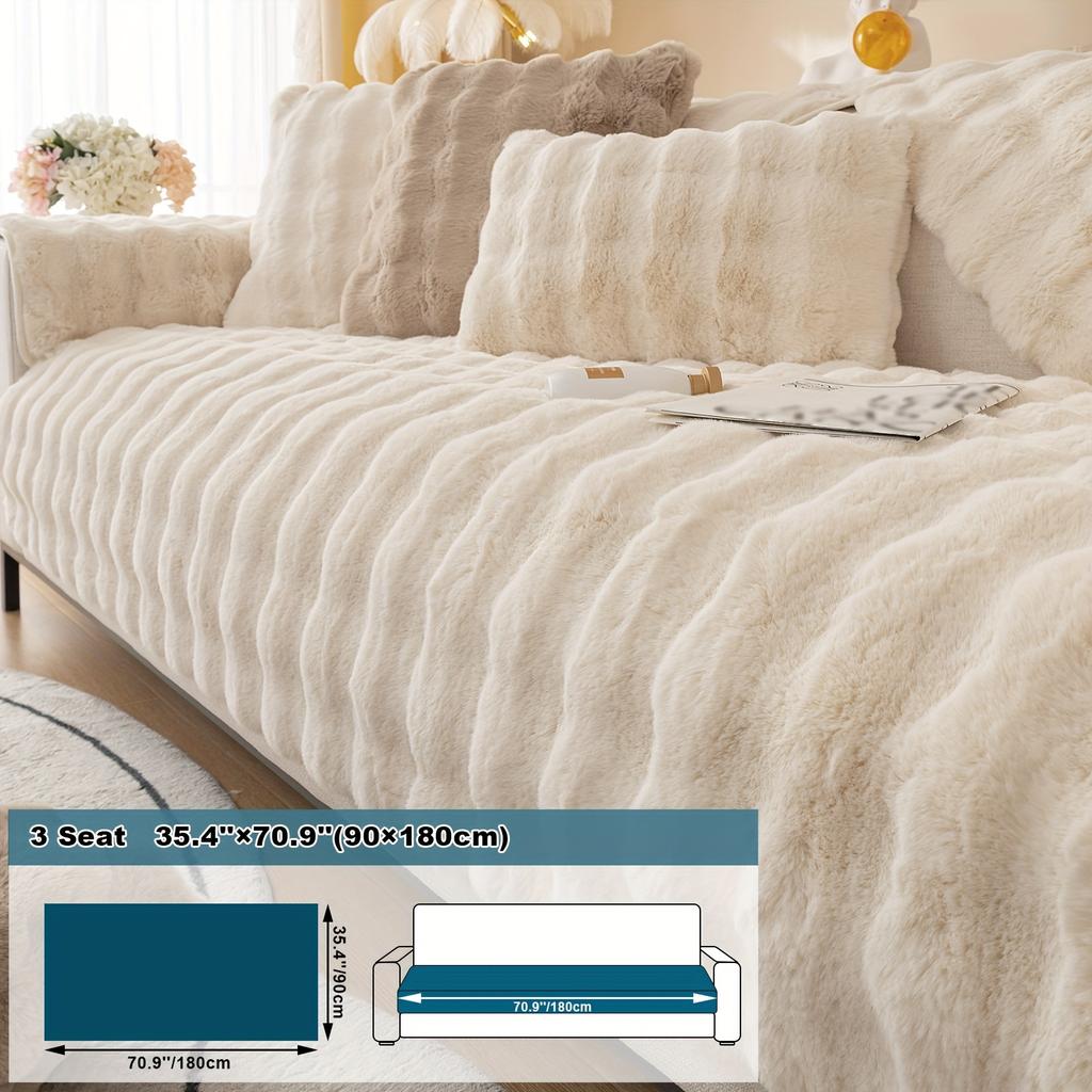 1pc Imitation Rabbit Plush Sofa Cushion, Fuzzy Non Slip Sofa Slipcover, Furniture Protector, For Bedroom Office Living Room Decor