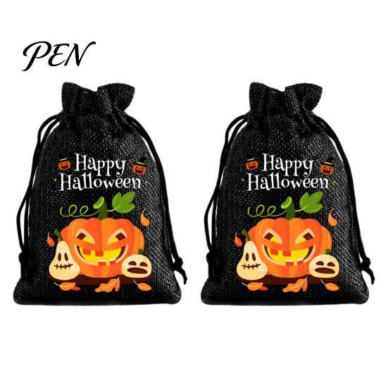 Reusable Gift Packaging 2Pcs Halloween Pumpkin Drawstring Bags for Candy Treats, Retro Burlap Small Storage Candies Trick or Treat Bags, Portable