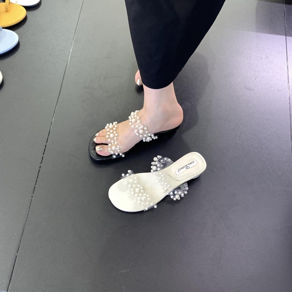 Fashion Shoes Transparent Slippers Low Luxury Slides Rubber Flip Flops Slipers Women String Bead Designer Hawaiian 2025 Rome PVC Scandal