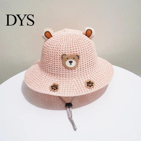 Toddler Beach Accessories Cute Animals Straw Sun Hats for Kids, UV Protection Fishing Hat, Wide Hat Brim Cartoon Bucket Breathable Summer Outdoor