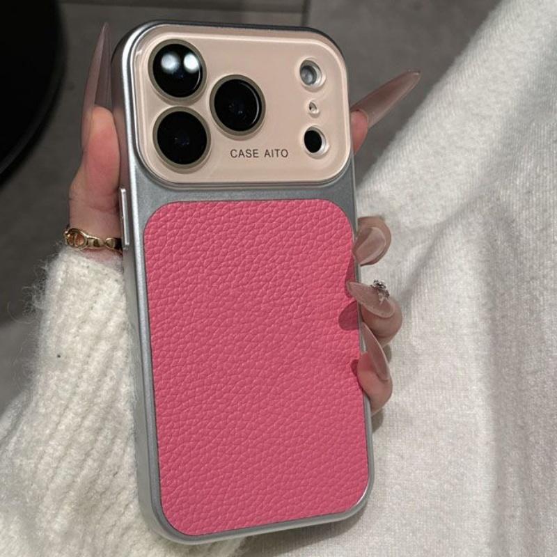Luxury Crystal Large Window Candy Leather Case for iPhone 17 16 15 14 13 Pro Max 17Pro Shockproof Armor Bumper Plating Cover