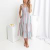 European and American Summer Medium and Long Skirt 1011 New Loose Color Striped Suspender Dress Women's Clothing