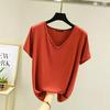Women's Plus Size V-Neck Modal T-Shirt - Short Sleeve, Loose Fit, Thin Layer, Korean Style