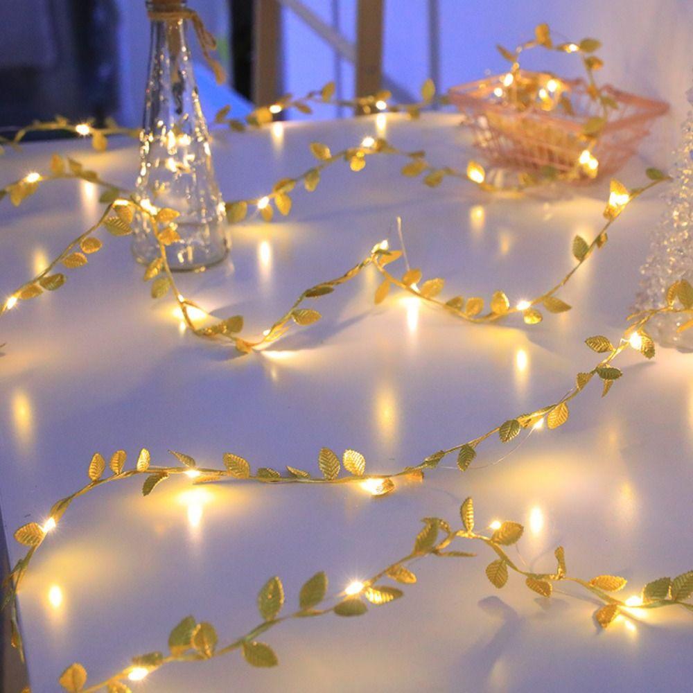 Battery Powered Willow Curtain Lamp Green Leaf Artificial Leaf Lights  Xmas Decoration