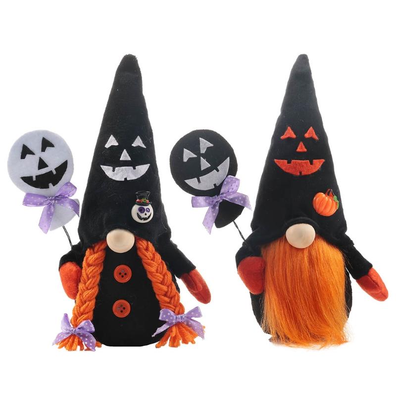 Cheap Set of 2 Halloween Gnomes Plush Decor Handmade Swedish Tomte