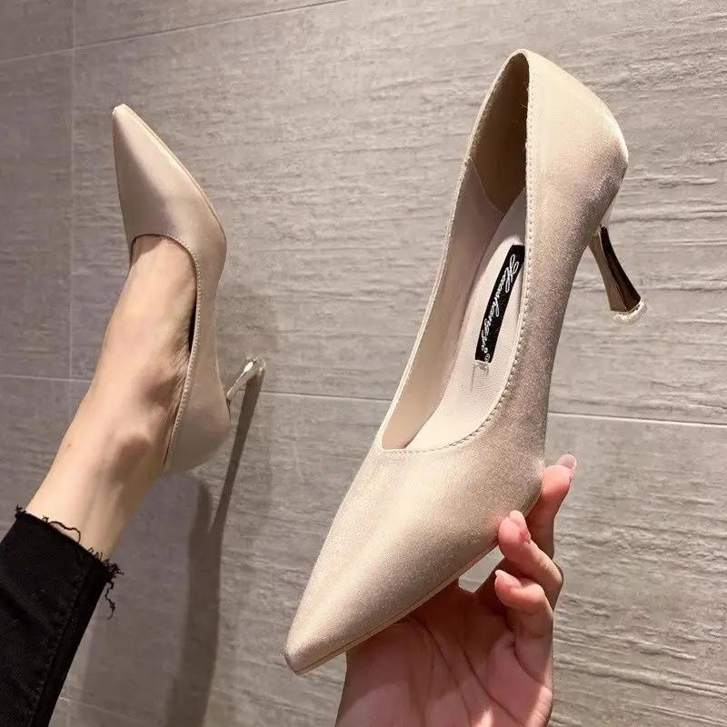Fashion High Heels Pointed Toe Pumps Wedding Bride Shoe on Heeled Ladies Stilito Women's Shoes Korean Style Wholesale Genuine Mark Y2k