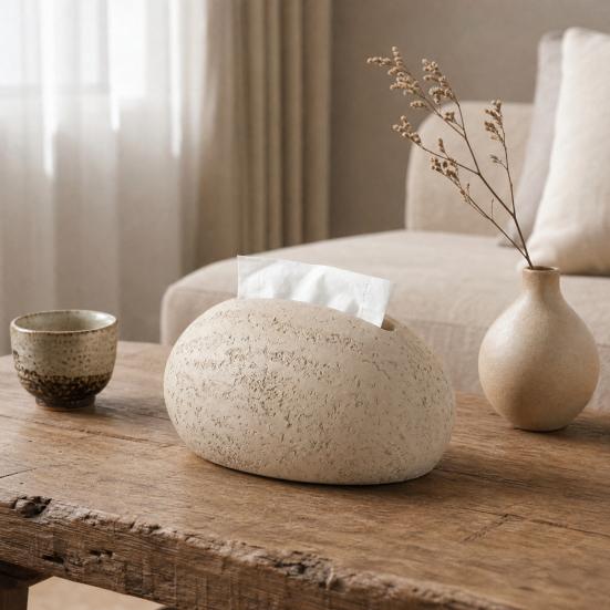 Tissue Box, Stone Shape Matte Tissue Holder, Waterproof Sandstone Texture Dust Resistant Tissue Dispenser, for Bathroom Living Room Decor