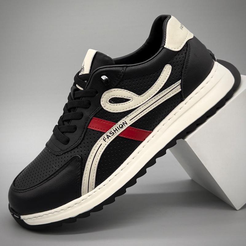 Men s Lightweight Breathable Cowhide Leather Skate Shoes - Versatile Summer Casual Sneakers Size 41 чёрный