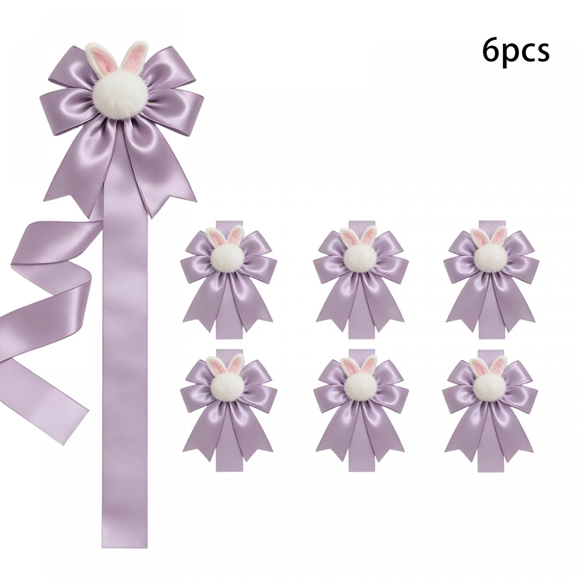 

6 Easter Cabinet Door Hanging Knots Cute Plush Rabbit Ribbon Bow Decoration Suitable for Home Kitchen Furniture Decoration фиолетовый