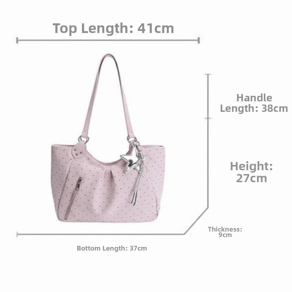 High Quality Casual Shoulder Bag PU Leather Khaki Color Handbag Polka Dot Lightweight Tote Bag