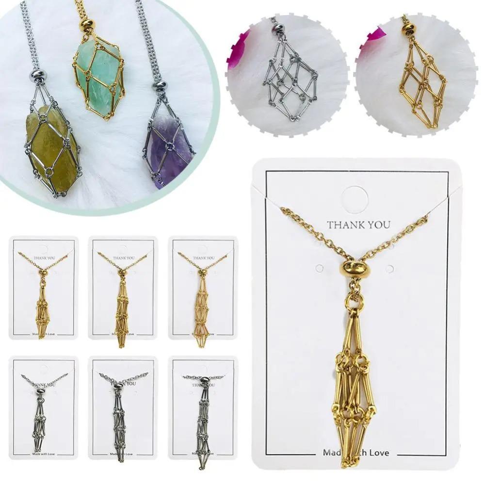 DIY Crystal Cage Necklace Stone Storage Rhinestone Holder Necklace Stainless Steel Necklace  Gifts