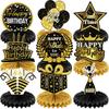 9 Pcs Happy Birthday Party Table Decorations | Black And Gold Birthday Center Pieces For Table | Honeycomb Table Centerpieces