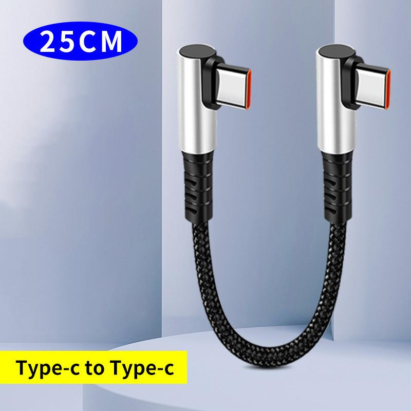 

Кабель USB Type C 0.25M 6A 90 градусів Короткий кабель для зарядки USB Кабель для зарядки USB C для iPhone 15 Power Bank Портативний міні-кабель 0.25M