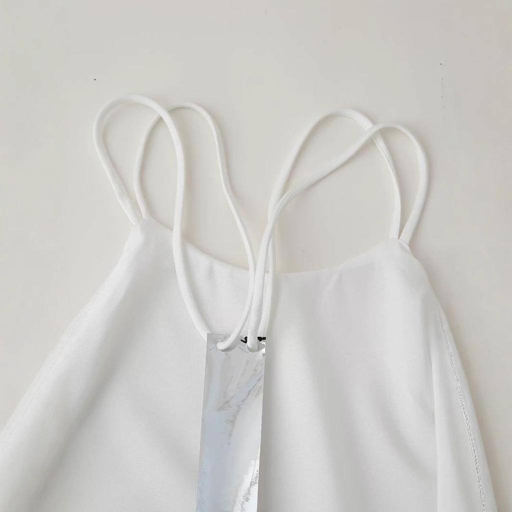 Spring 2025 Women's European & American Style Satin Slip Dress with Slimming Back Detail