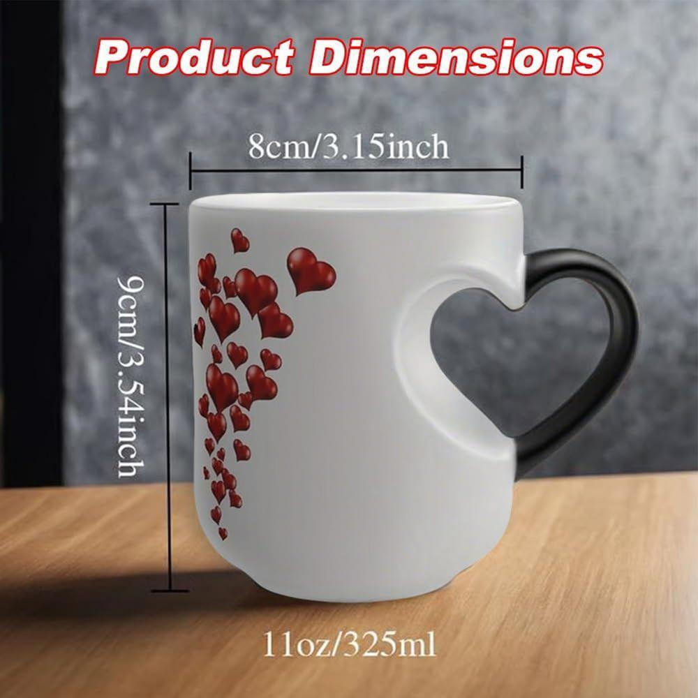 

Heat Sensitive Color Changing Magic Mug with Romantic Heart Handle Cute Gift for Birthday Anniversary Valentine s Day Coffee Cup 325ml чёрный