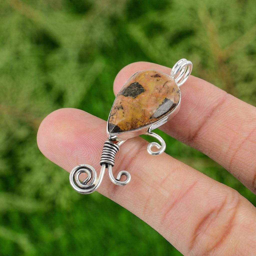 Daughters Day Sale 925 Silver Pear Bauxite Stone Bezel Elegant Mother Pendant