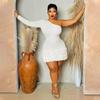 Women's Unilateral Long Sleeve Pit Strip Three-dimensional Flower Cover Buttock Dress Evening Dress