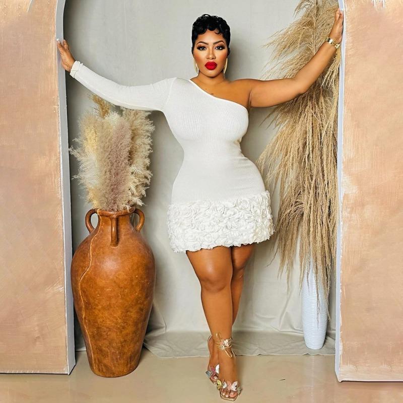 

Женское одностороннее платье с длинным рукавом и объемными цветами, закрывающее ягодицы, вечернее платье XXL белый