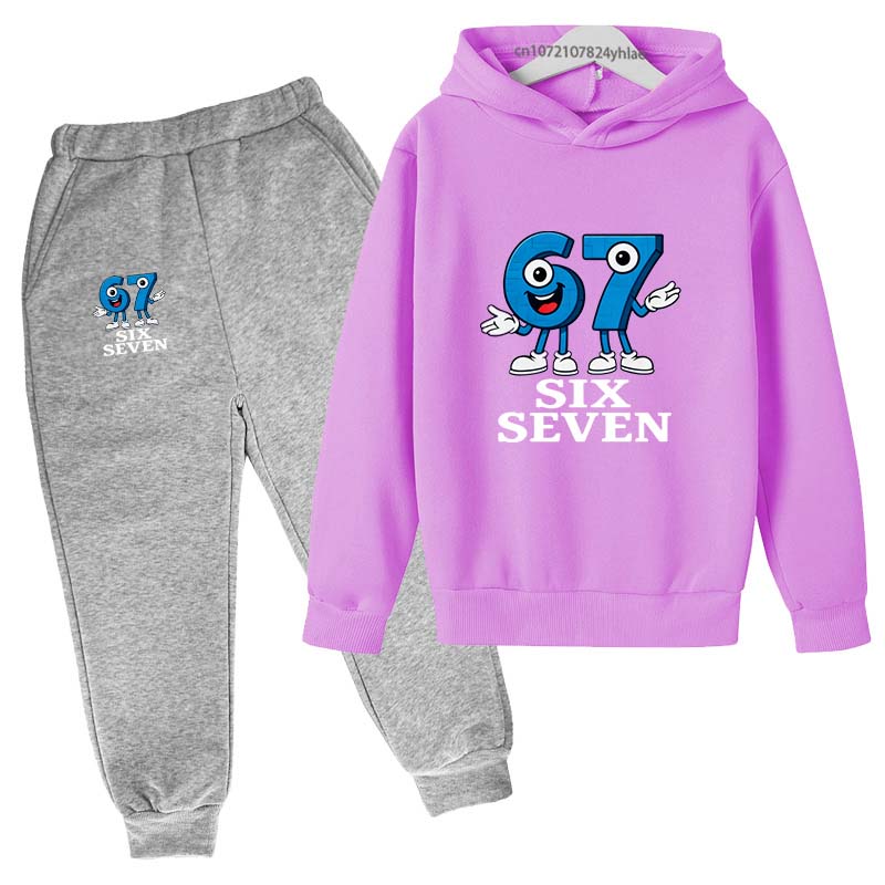 Six Seven Funny Number Print Kids Spring Autumn Casual 2pcs Hoodie+Pants Tracksuits 2-13 Years Boys Girls Daily Outfits Clothes
