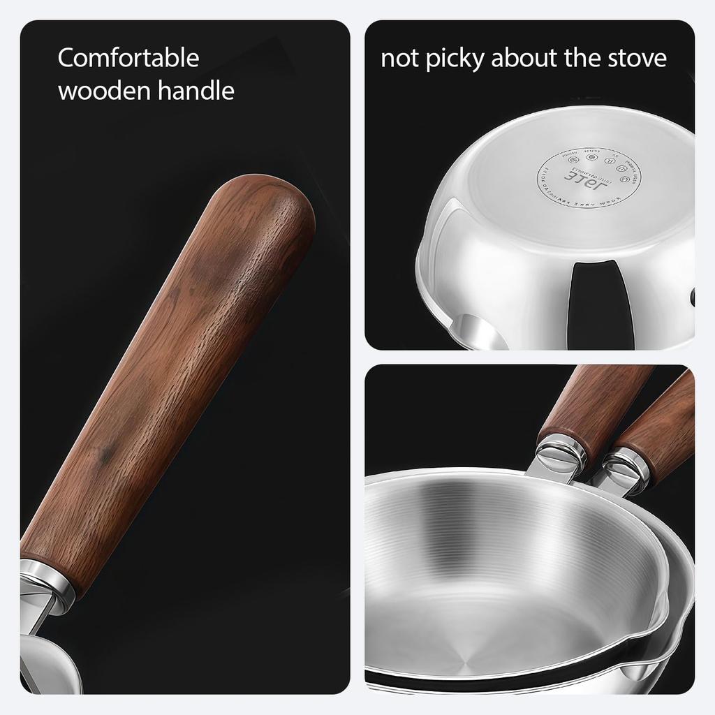IMEEA Frying Mini Stainless Mini Frying Lunch Wood Walnut With IH Cookware Pan, Pot, Steel, Pan, Box, Lightweight, 15cm, Handle, Wood, Spout,
