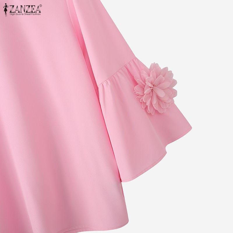 ZANZEA Blouse Décontractée Femme Col Rond Couleur Unie Manches 3/4