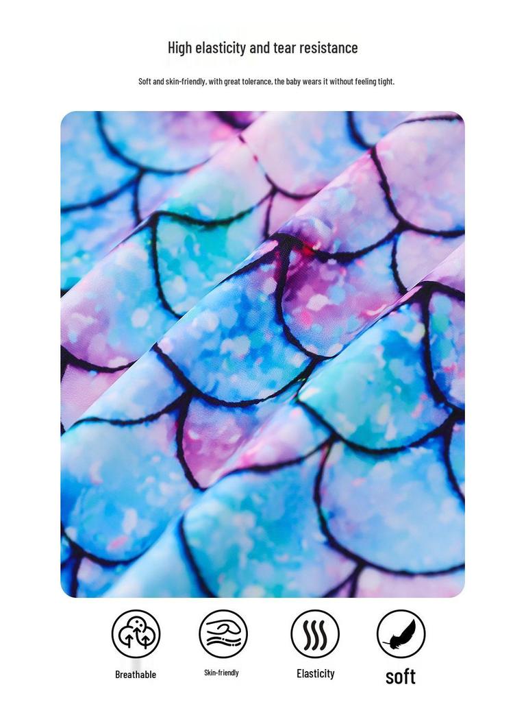 Long Sleeve Mermaid One-Piece Girls' Swimsuit with Sun Protection