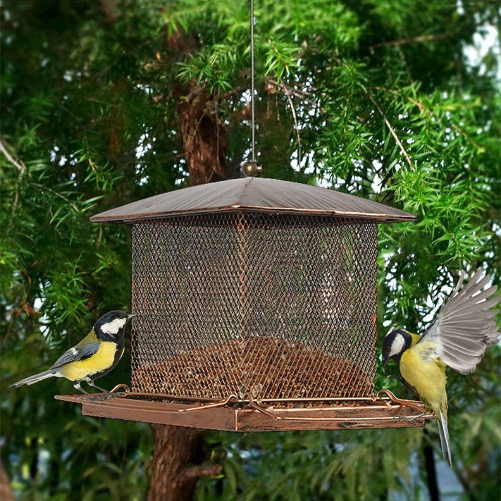 Large Capacity Garden Bird Feeder Heavy Duty Squirrel Proof Bird Feeding Equipment Iron Hanging Bird Food Bowl Wild Birds