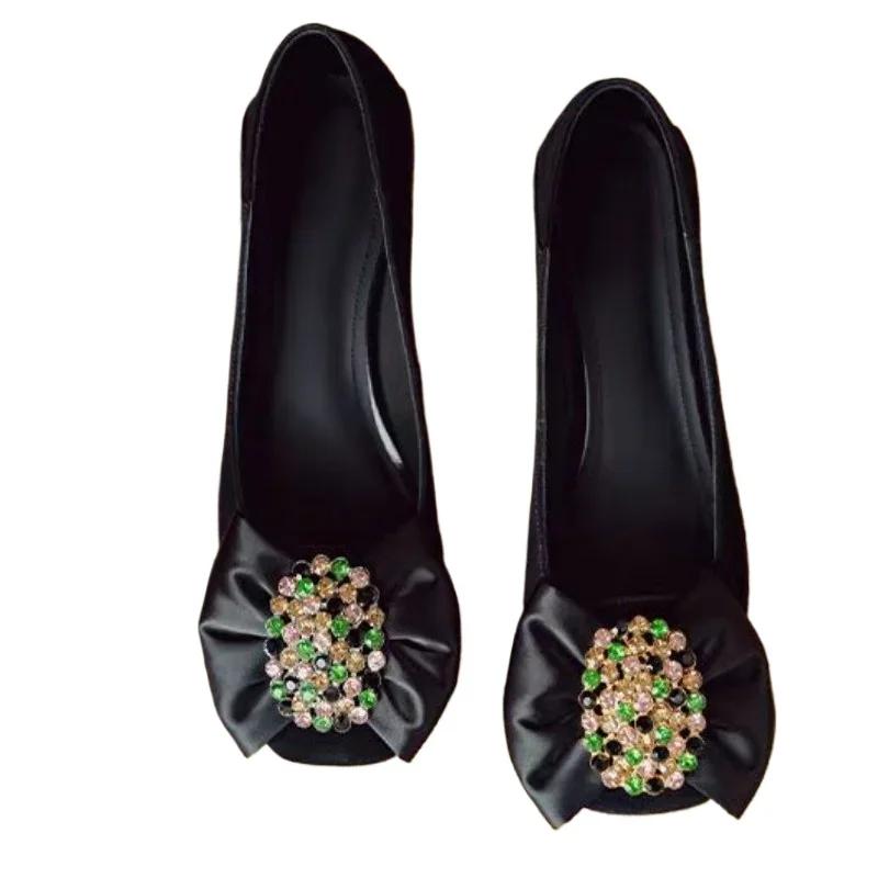 Fashion Women's Shoes on Sale 2025 High Quality Slip-on Fashion Butterfly-knot Office and Career Best Seller Crystal Solid Heels Women