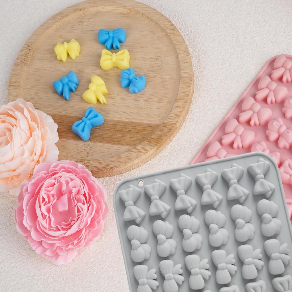 2 Pack Bow Molds for Chocolate with 2 Dropper,Silicone Bow Chocolate Mold,Butterfly Ice Cube Molds,Mini Silicone Mold for Birthday Wedding Party Diy