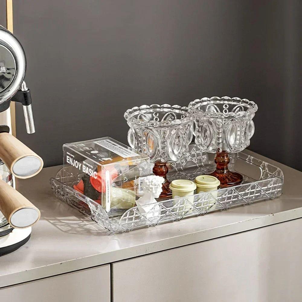 Household Rectangular Storage Tray Light Luxury Transparent Water Cup Storage Tea Tray Countertop Home Decoration Organizer Tray
