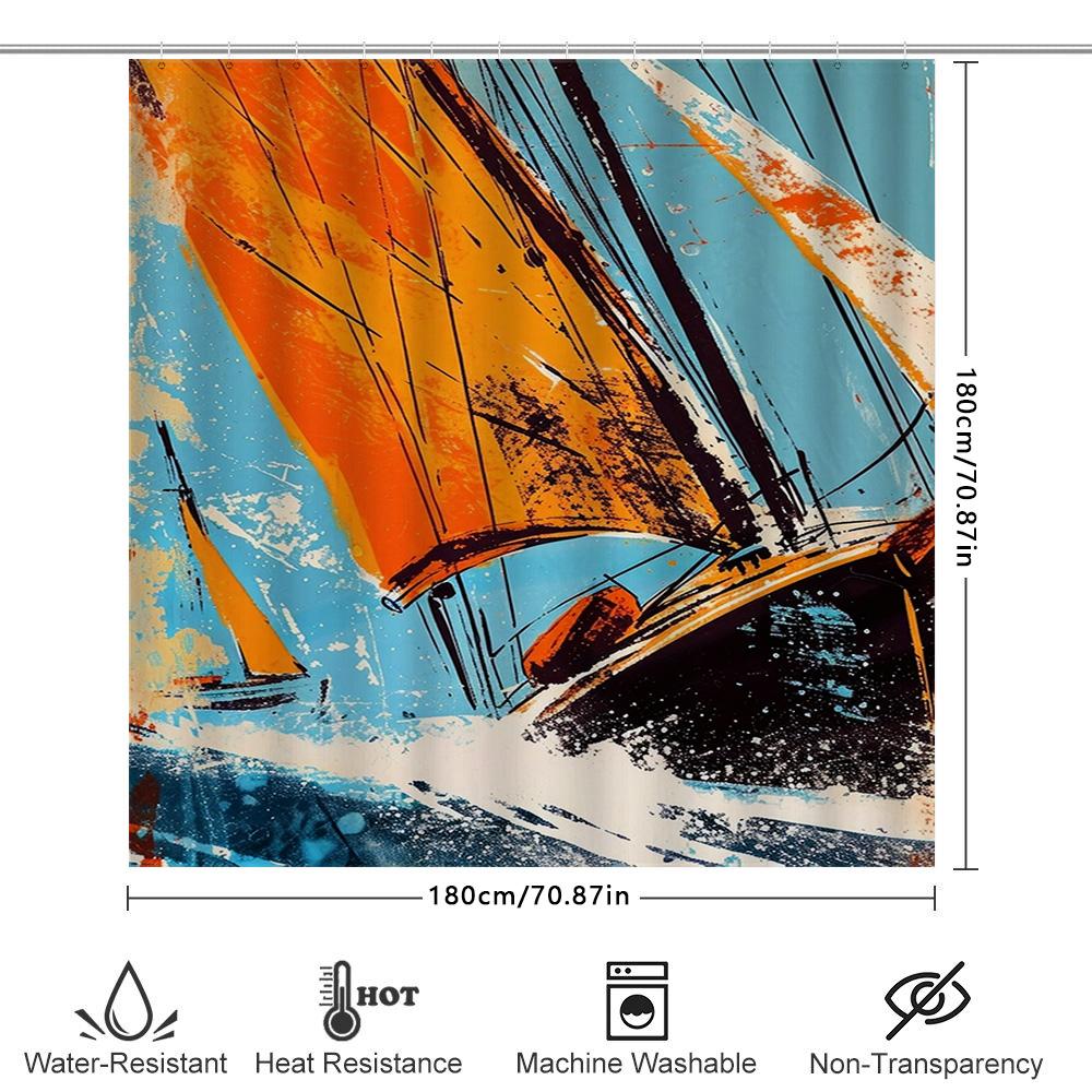 Colorful Sailboat Shower Curtainartistic Bath Decor For Your Home Waterproof Fabric Material With Hooks Included