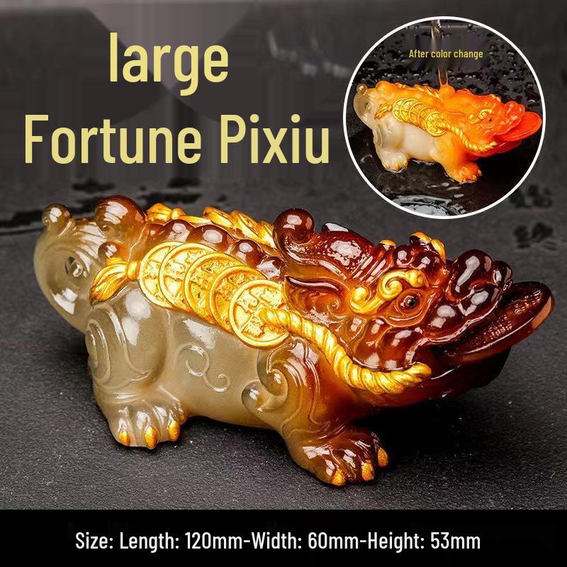 Luxury Resin Pixiu Tea Pet: Color-Changing Wealth-Attracting Ornament for Tea Sets.