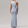 Elegante Abito Maxi Sexy Monospalla Arricciato Donna Moda Scollo Diagonale Senza Maniche Schiena Scoperta Bodycon Abito da Sera Club
