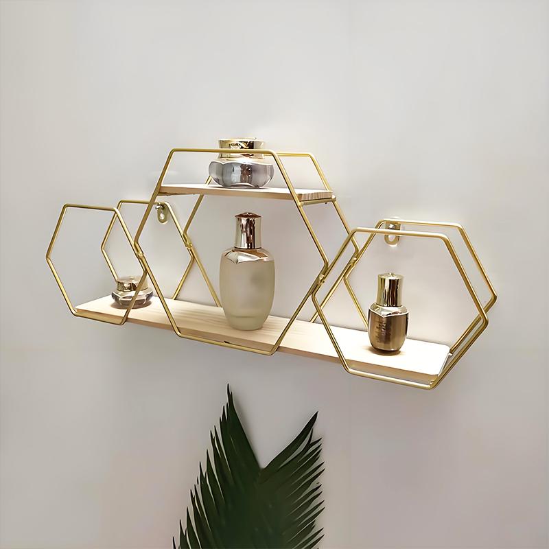 1PC Iron+Wood Space-Saving Wall-Mounted Durable No-Drill Easy-Install Storage Rack Decorative Shelf Easy-Install Wall Sturdy