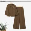 ZANZEA Women 3/4 Sleeve Blouse and Pants Casual Two Piece Suit Sets