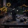 Spooky Skull Figurine, Black Red Rose Creepy Eyeballs Skeleton Halloween Table Centerpiece for Tabletop, Desk, Mantel, Shelf, Gothic Home Decor