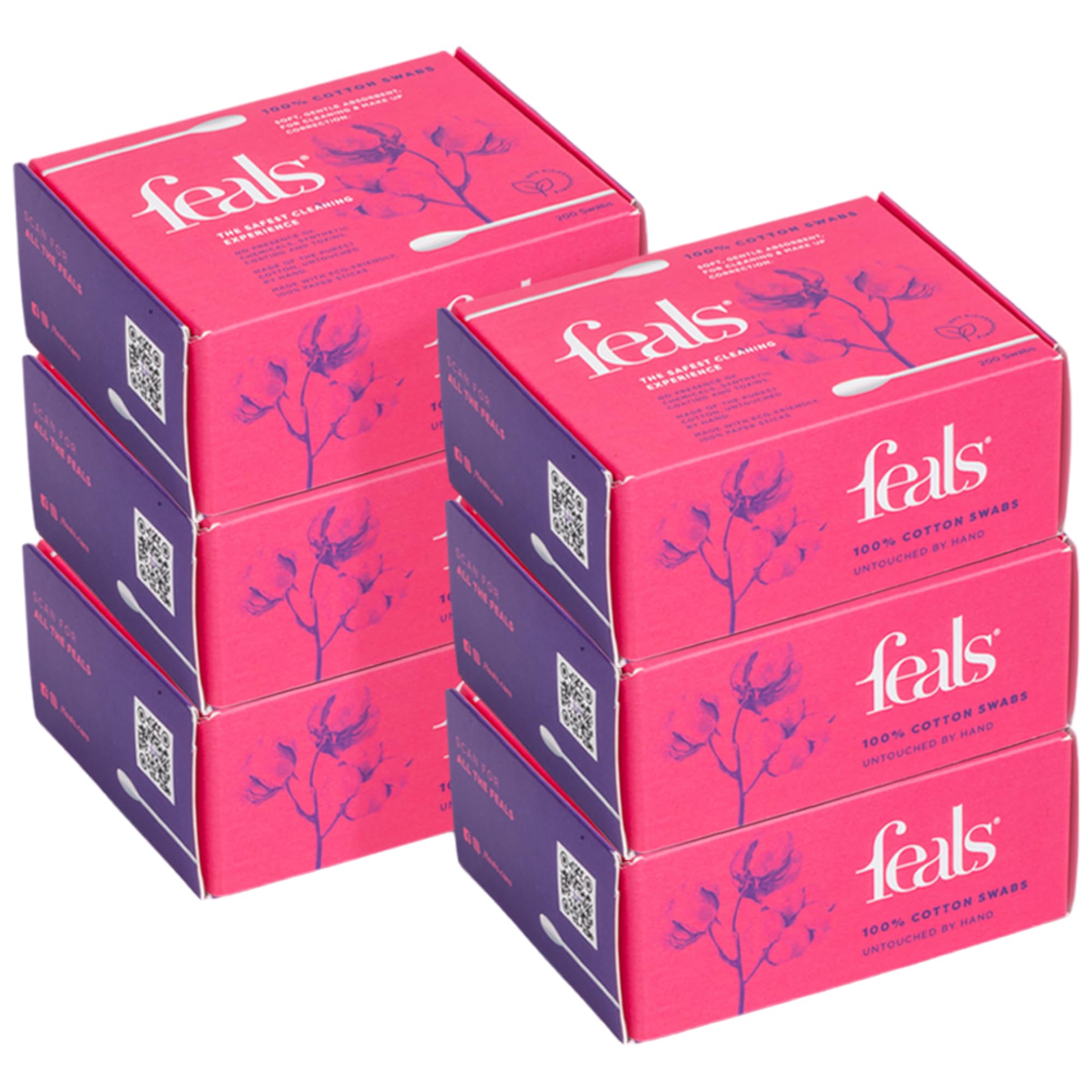 

Feals ear buds cotton swabs [200 Stems/400 Swabs in each Box] [Pack of 6]