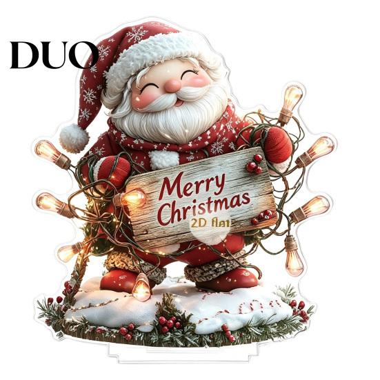 Holiday Snowman Tabletop Figurines Christmas Winter Ornaments, Double-sided Acrylic Snowman/Santa Claus/Reindeer/Cottage Table Double Sided Ornaments