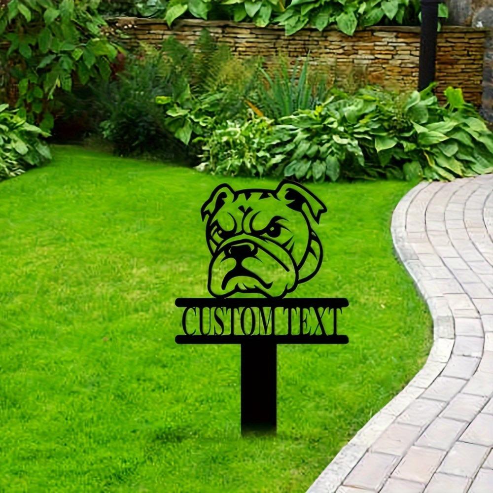 Metal Bulldog Garden Stake Custom Name Plate Outdoor Dog Decor Lawn Sign Pet Owner Gift