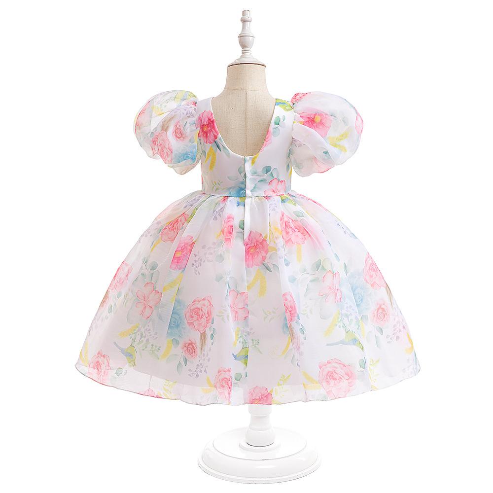 Girls' Dress  Puff Sleeve Princess Dress Children's Floral Dress Mesh Fluffy Dress