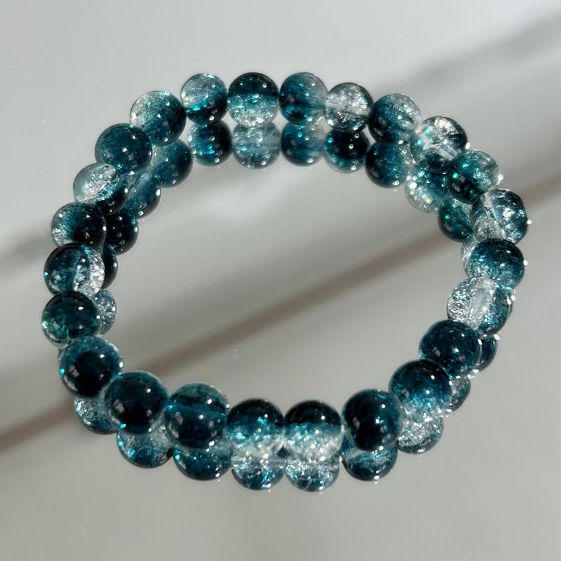 8MM Simple Round Beads Bracelet Elastic Stretch Handmade Cracked Bangle for Women Men Aesthetic Minimalist Pop Jewelry Gift