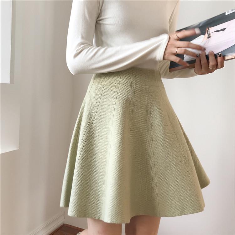 Women's Knitted Midi Skirt Autumn and Winter Yarn High Waist A-line Skirt Pleated Skirt