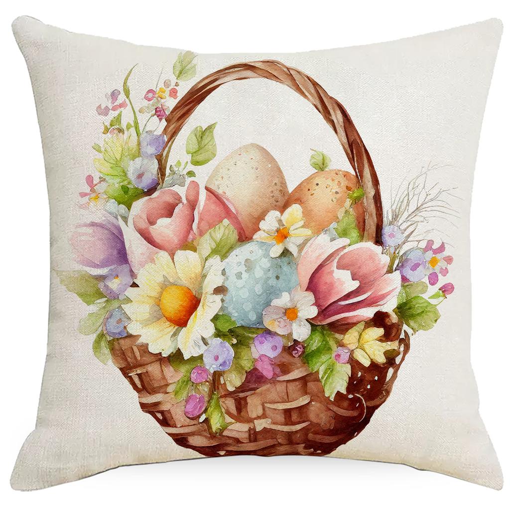New Easter Pillowcase Spring Retro Rabbit Easter Egg Decorative Pillow Sofa Cushion Cover
