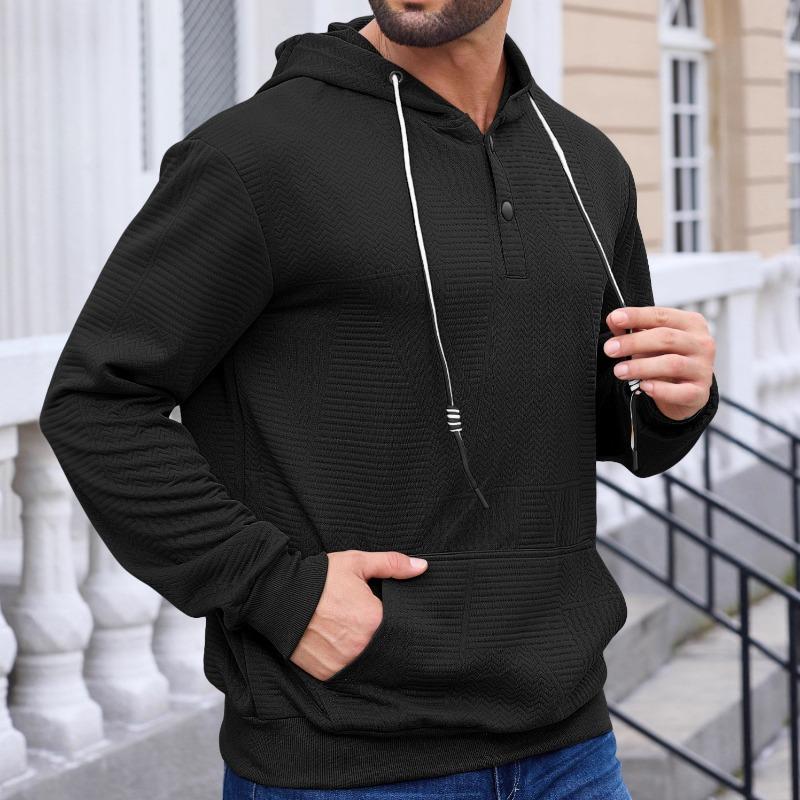 Spring and Autumn Pullover Solid Color Jacquard Casual Sports Loose Long Sleeve Hooded Half Cardigan Sweater Men
