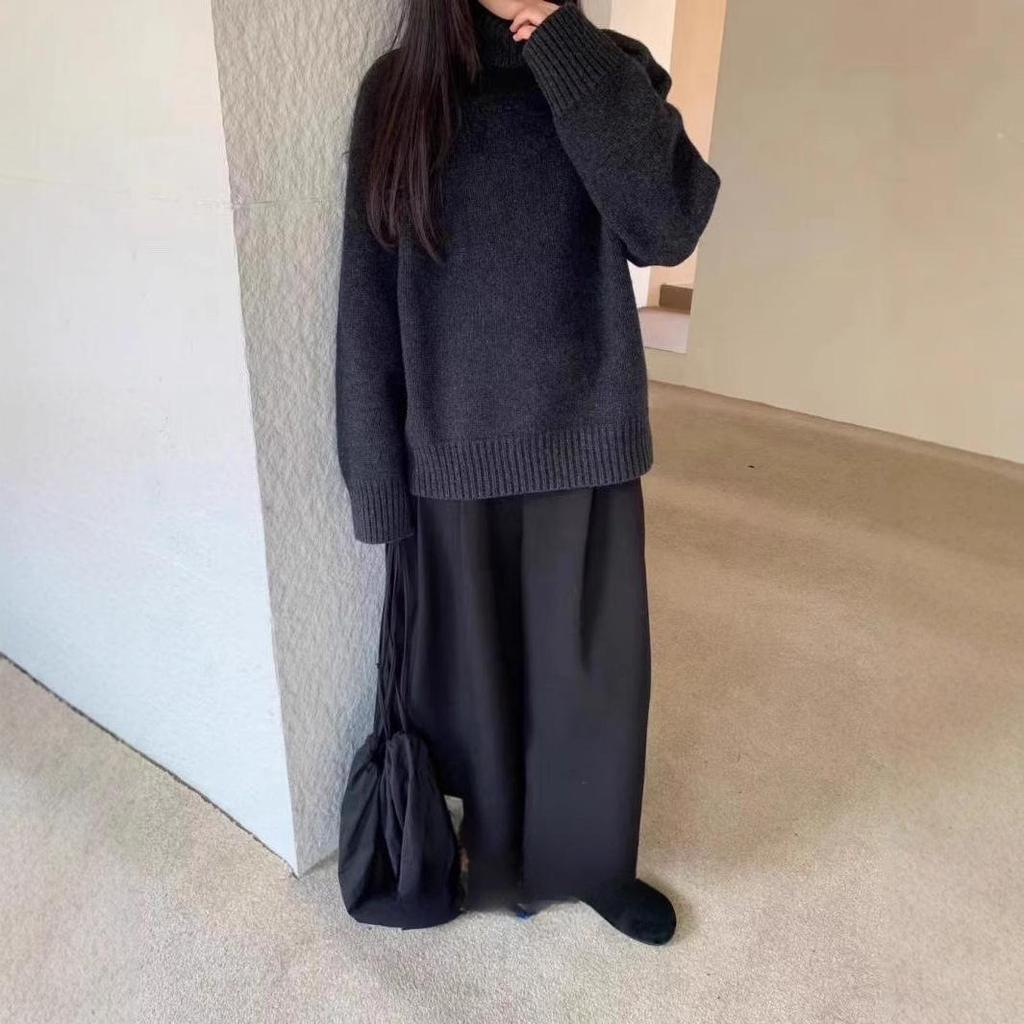 Elegant Korean Gray Turtleneck Knit Sweater for Women - 2024 Autumn/Winter Collection
