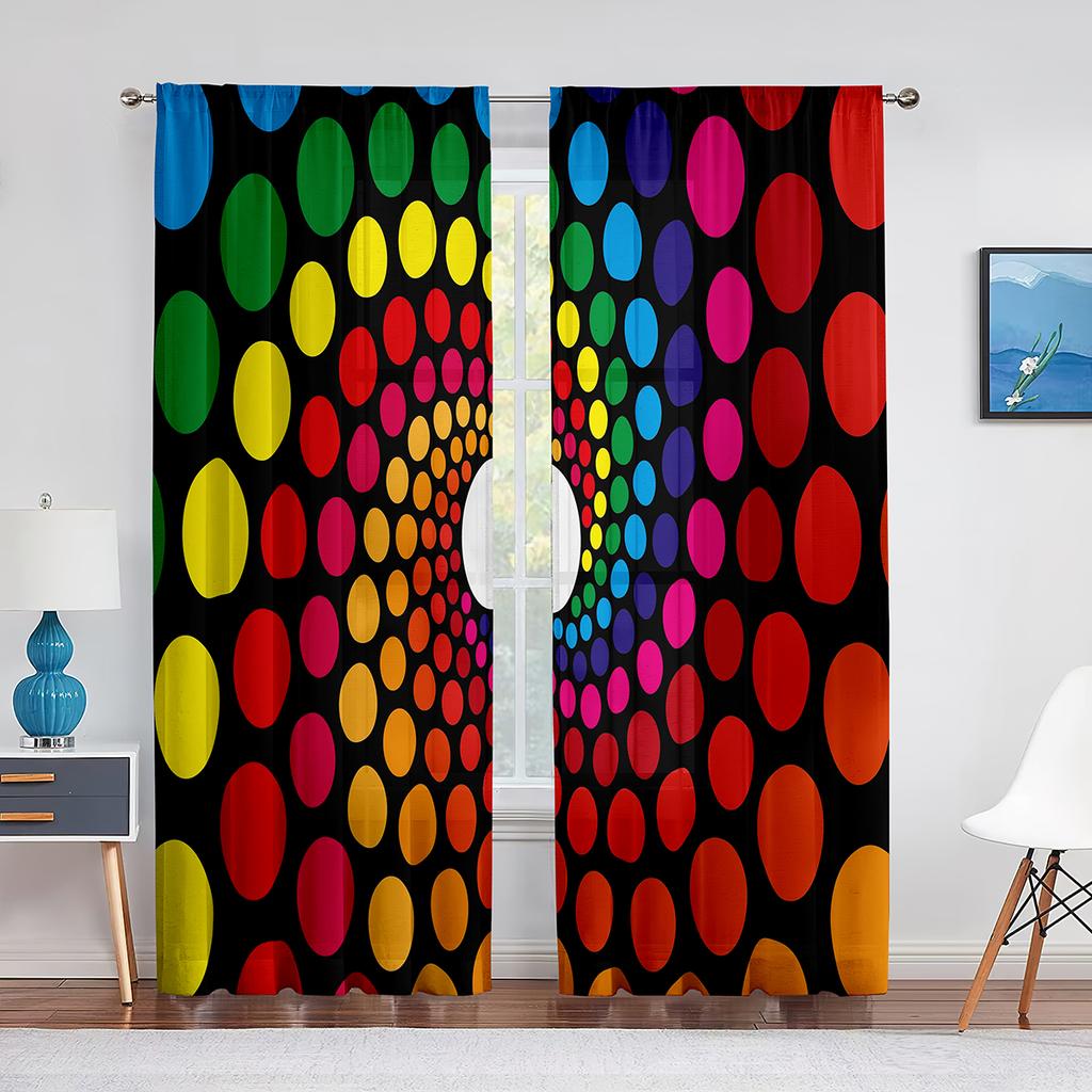 Bruna Cirklar Prickar Mönster Tyll Fönstergardiner för Vardagsrum Sovrum Modernt Kök Skira Voile Gardiner Draperier Dekoration