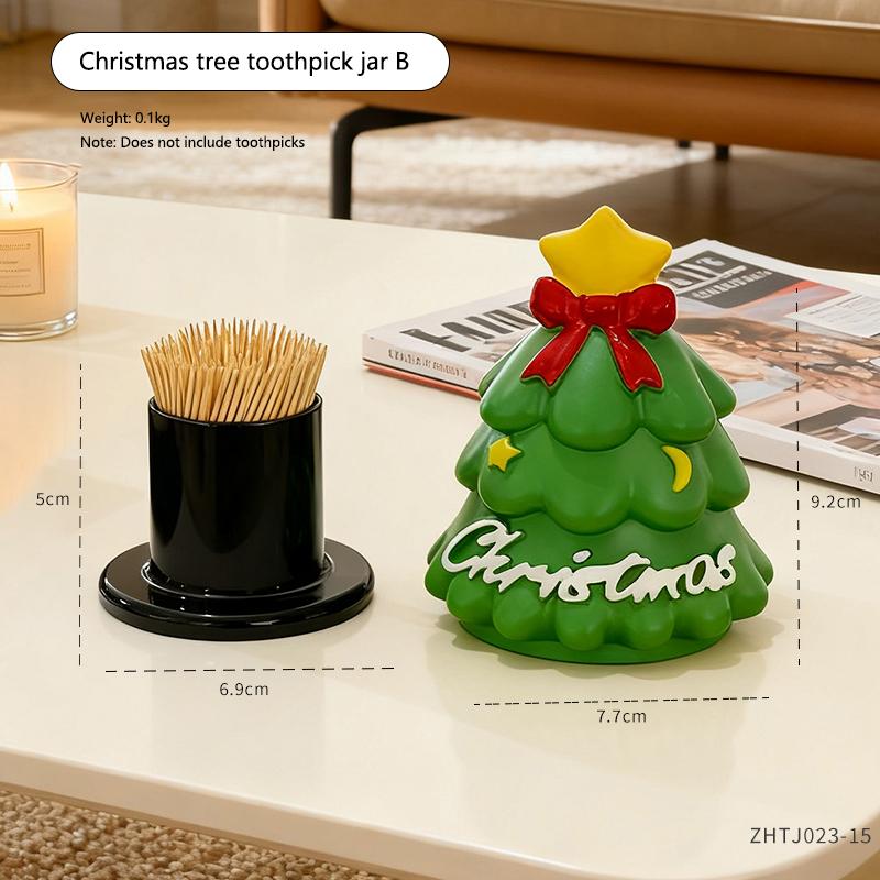 

Cartoon Christmas Tree Toothpick Jar Holder Tube Creative Tea Table Toothpaste Box Floss Box Cotton Swabs Storage Can Ornament