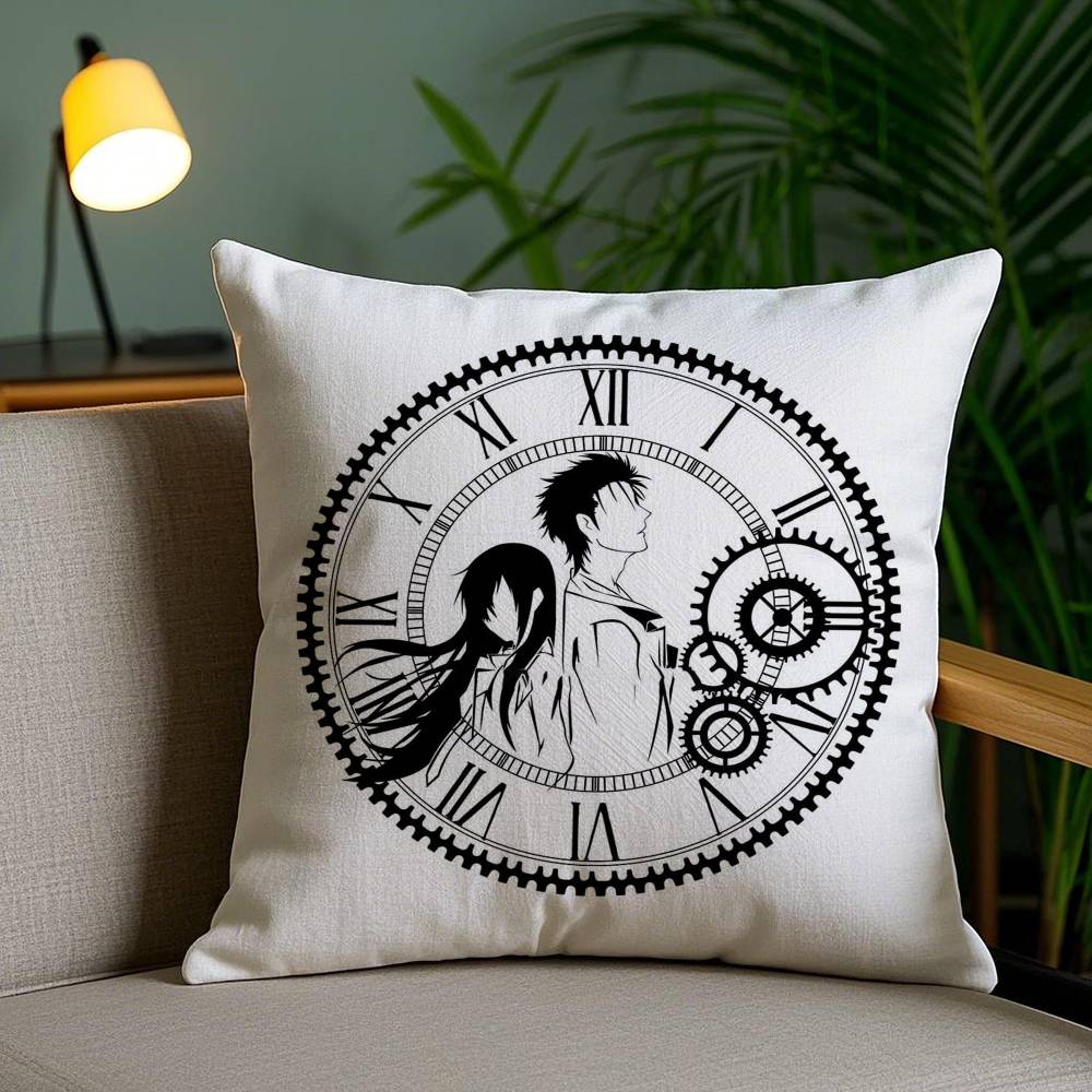 Anime S-Steins Gate Pillow Case Home Dorm Chair Back Short Plush Double-sided Printing Office Nap Time Cushion Cover