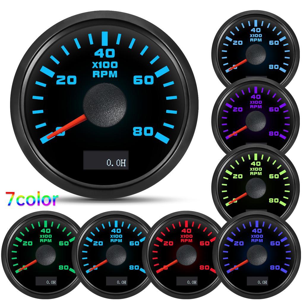 Waterproof 2" 52mm Tachometer With 7 Color Backlight 3000/4000/6000/7000/8000 RPM Tacho Gauge For Marine Car Truck 9-32V